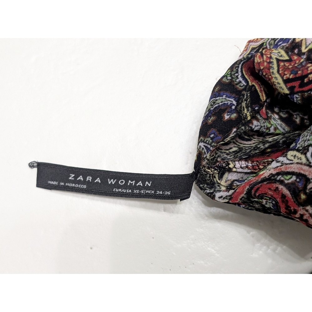 ZARA Long Oversized Ruffle Trim Printed Dress Women's Size XS-S - Picture 10 of 16